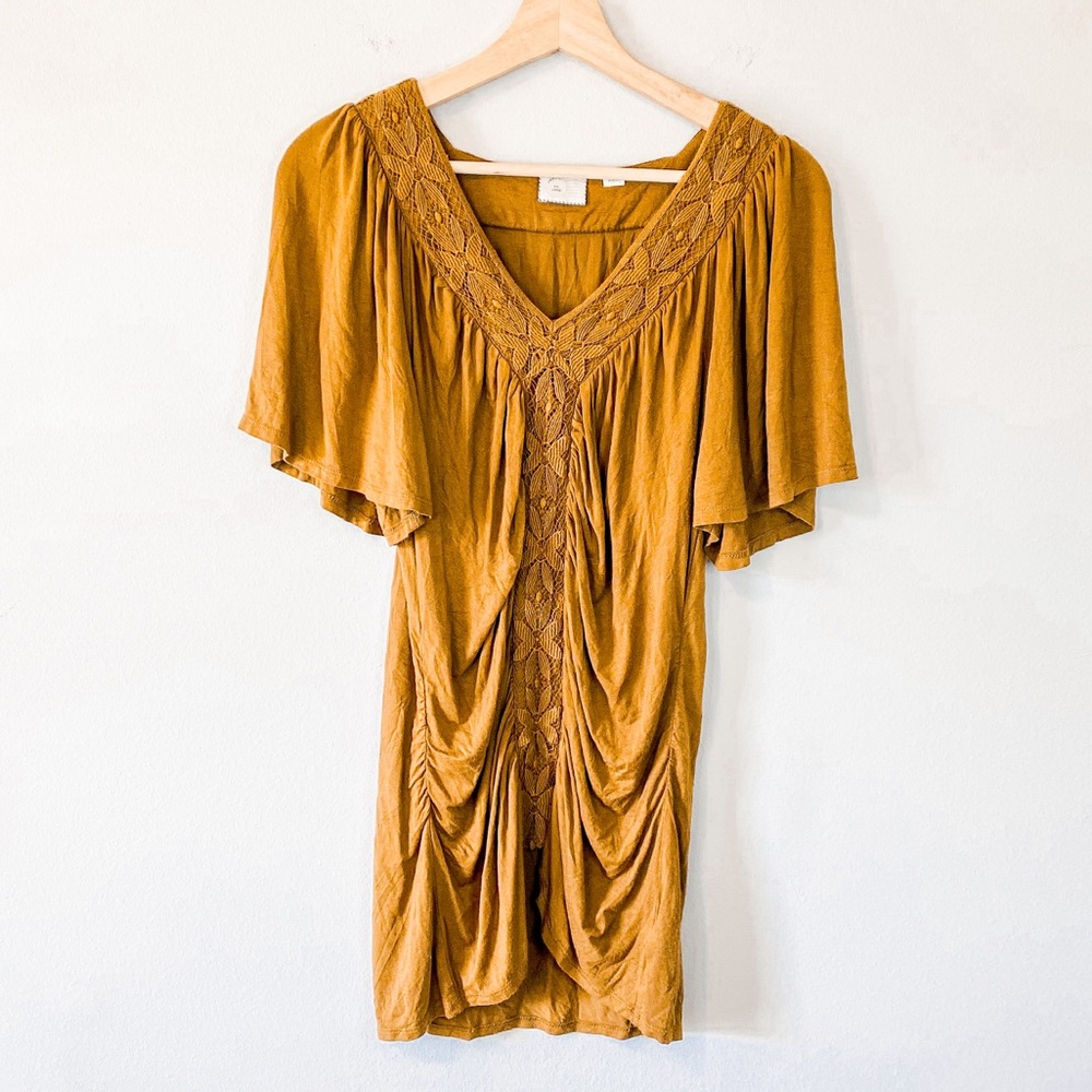Anthropologie Postage Stamp Ruched Front Boho Top